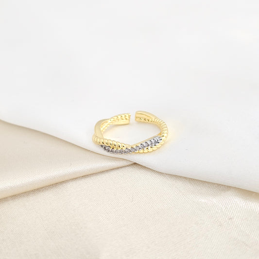ANILLO LAZO DORADO CIRCONES PLATEADO RF K7815