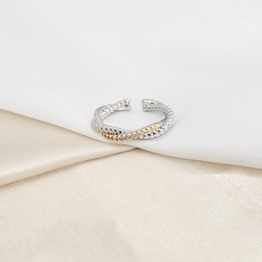 ANILLO LAZO PLATEADO CIRCONES DORADO RF K7816
