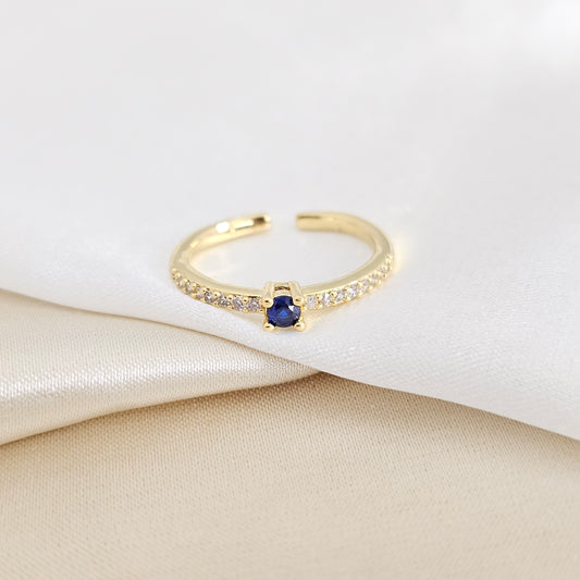 ANILLO DORADO CON CIRCON AZUL RF K7933