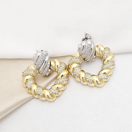 TOPO CORAZON CIRCONES PLATEADO Y DORADO RF K3697