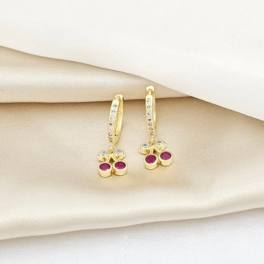 CANDONGA DORADO CON DIJE CEREZA CIRCONES MORADO RF K5741
