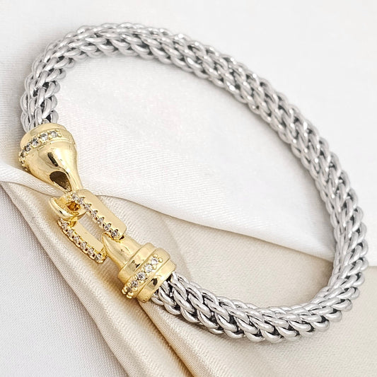 BRAZALETE LAZOS PLATEADO GANCHO DORADO RF K5277