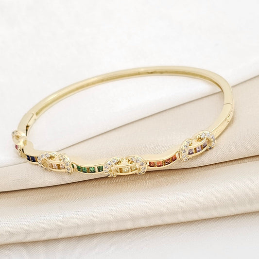 BRAZALETE CON AROS DORADO CIRCONES DE COLORES RF K5698