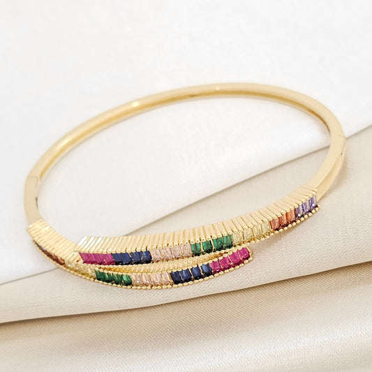 BRAZALETE DOS LINEAS DORADO CON CIRCONES DE COLORES RF K5699