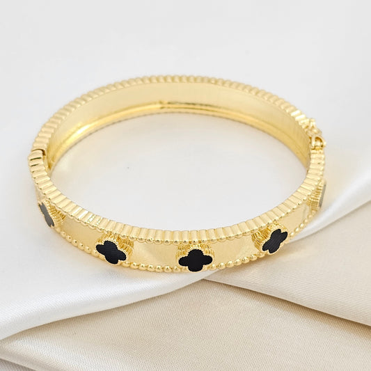 BRAZALETE DORADO MINI TREBOL NEGRO RF K6239