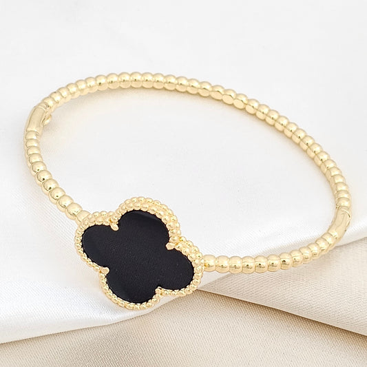 BRAZALETE DORADO TREBOL GRANDE NEGRO RF K6324