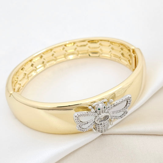 BRAZALETE DORADO ABEJA PLATEADO CON NACAR RF K6530