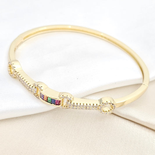 BRAZALETE AROS DORADO CON CIRCONES DE COLORES RF K6590