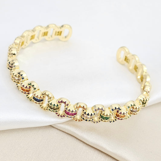 BRAZALETE AROS CONTINUOS DORADO CIRCONES COLORES RF K6595