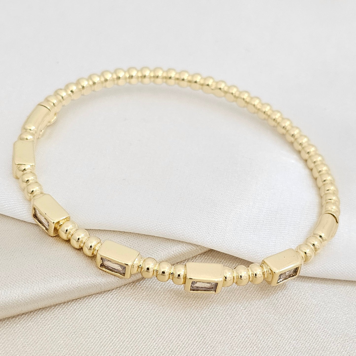 BRAZALETE CINCO RECTANGULOS DORADO CIRCONES CRISTAL RF K7163