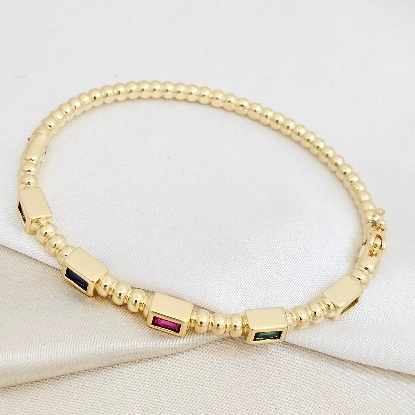 BRAZALETE CINCO RECTANGULOS DORADO CIRCONES DE COLORES RF K7164