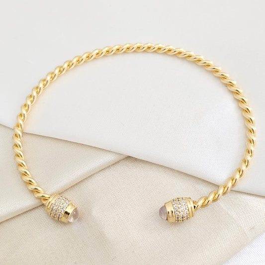BRAZALETE TRENZA DORADO CON CIRCON CRISTAL RF K7841