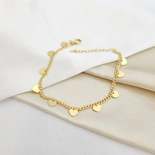 PULSERA TEJIDO CUBANA CON CORAZONES DORADO RF K4444