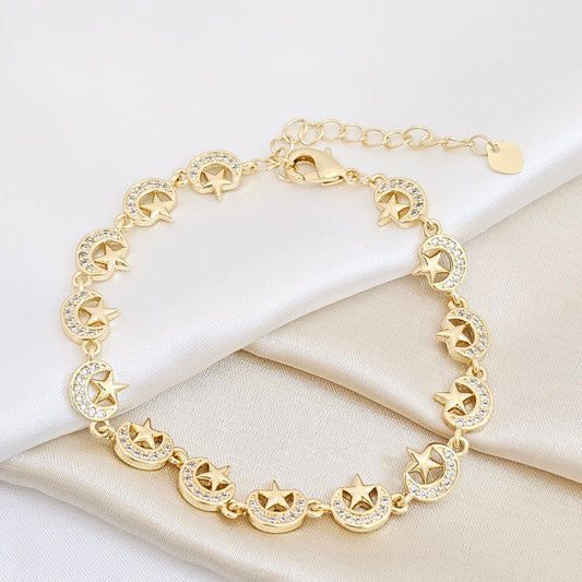 PULSERA LUNAS Y ESTRELLAS CON EXTENSOR DORADO RF K5585