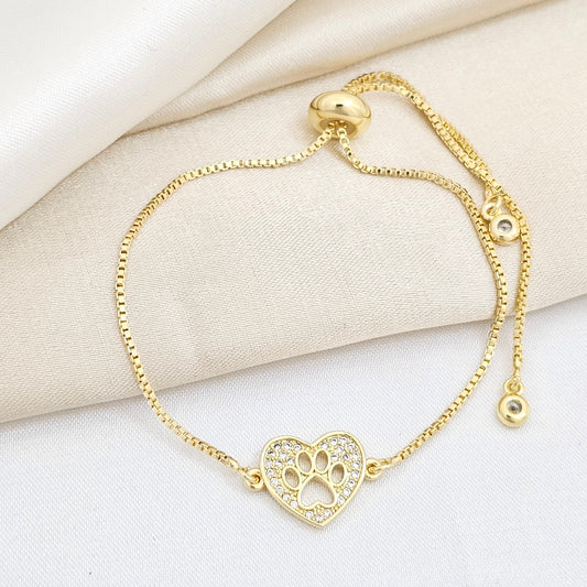 PULSERA CORAZON HUELLA CORREDIZA CON CIRCONES DORADO RF K6046