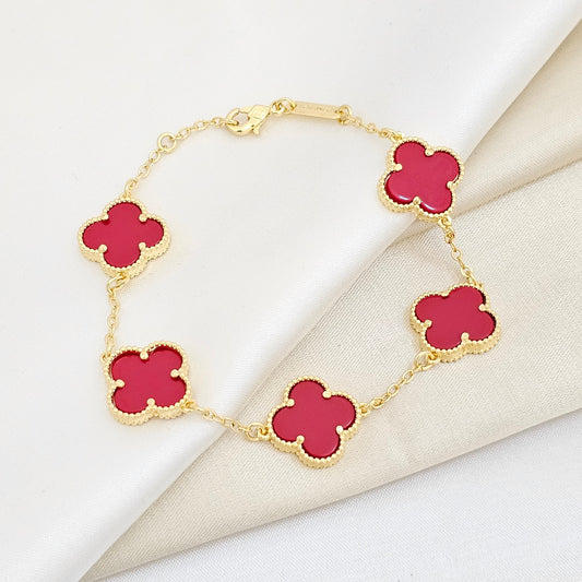 PULSERA TREBOL DORADO Y ROJO RF K6061