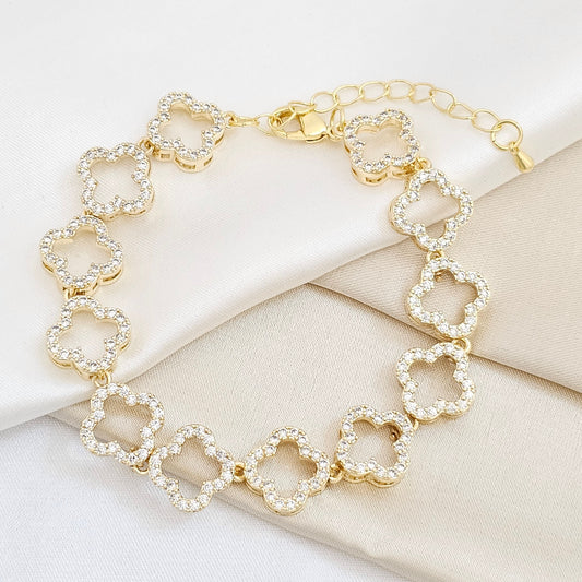 PULSERA DOCE TREBOL CON CIRCONES DORADO RF K6233