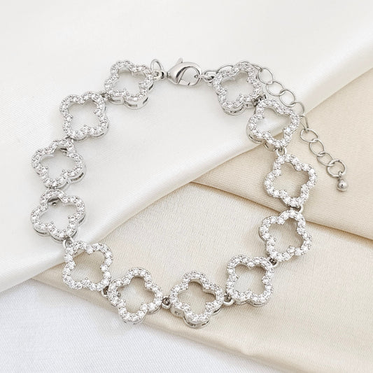 PULSERA DOCE TREBOL CON CIRCONES PLATEADO RF K6234