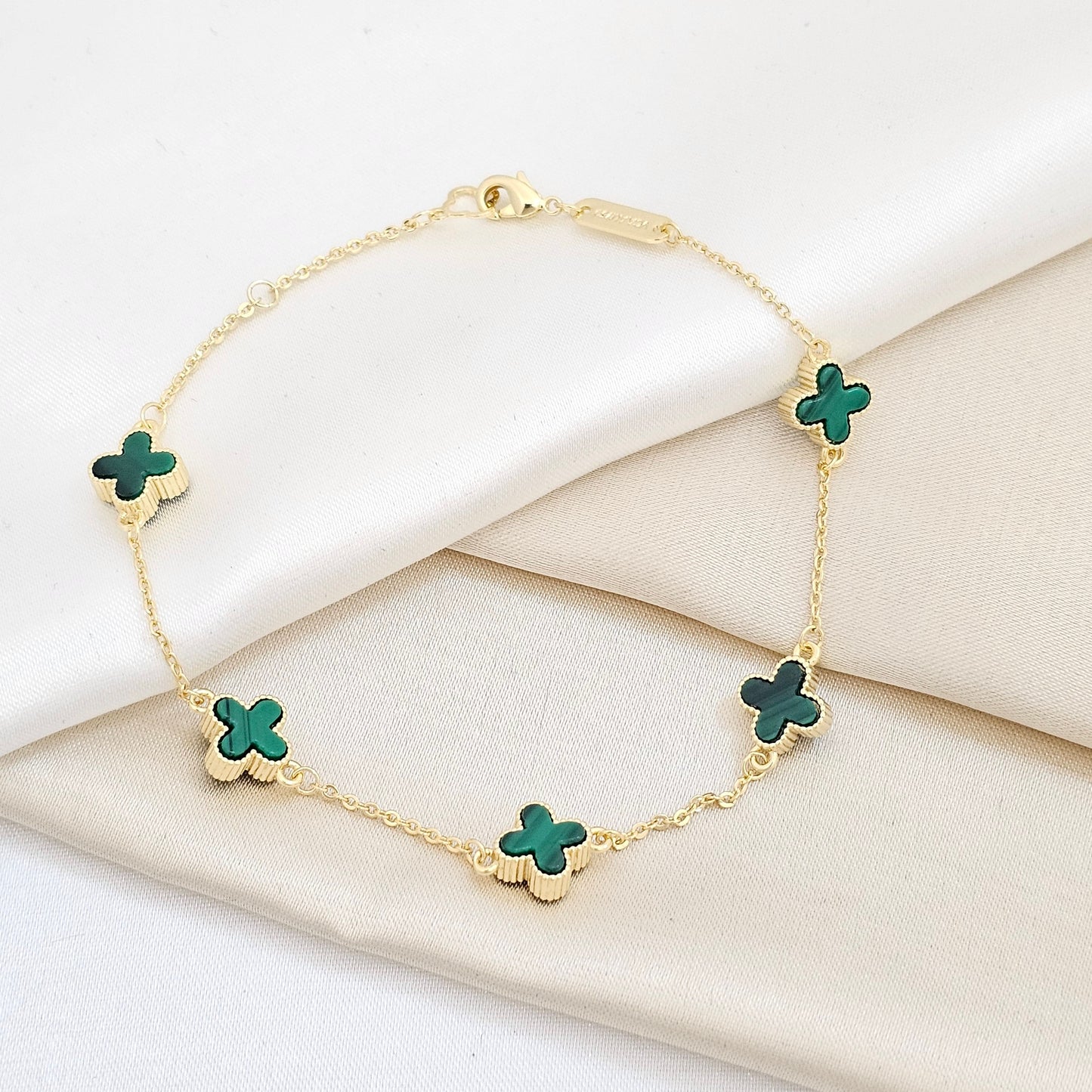 PULSERA AROS DORADO TREBOL MEDIANO VERDE RF K6285