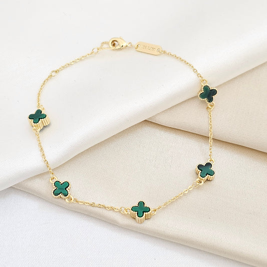 PULSERA AROS DORADO TREBOL PEQUEÑO VERDE RF K6289