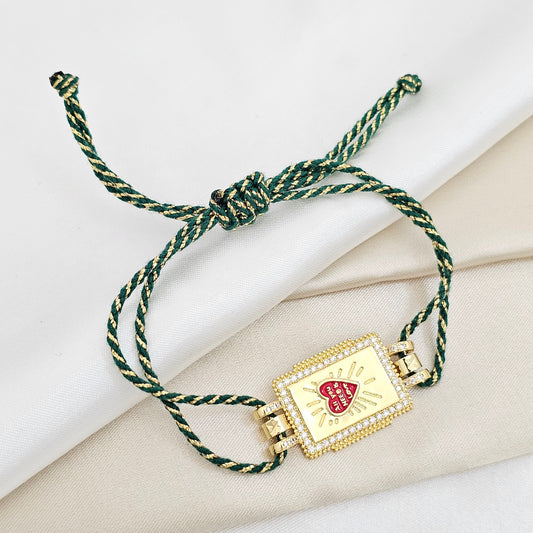 PULSERA CORDON VERDE DIJE SAGRADO CORAZON ROJO RF K6449