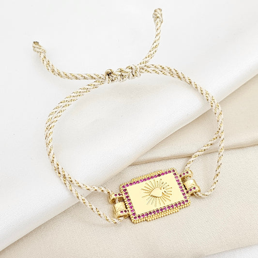 PULSERA CORDON BLANCO DIJE SAGRADO CORAZON DORADO RF K6454