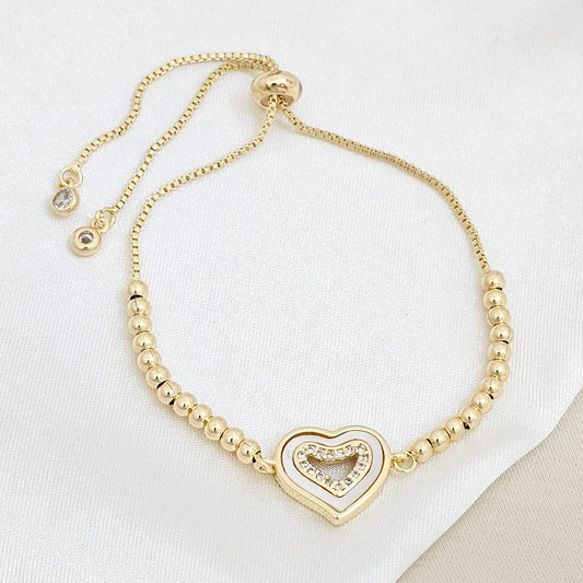 PULSERA CORREDIZA BALINES CON DIJE CORAZON NACAR RF K6726