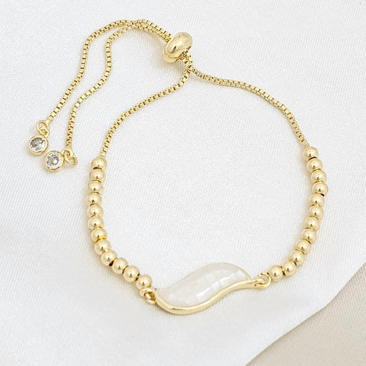 PULSERA CORREDIZA BALINES CON DIJE HOJA NACAR RF K6727
