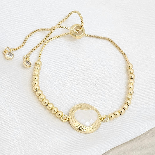 PULSERA CORREDIZA BALINES CON DIJE CORAZON DORADO RF K6729