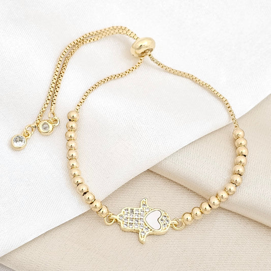 PULSERA CORREDIZA BALINES DIJE MINI MANO FATIMA NACAR RF K6737