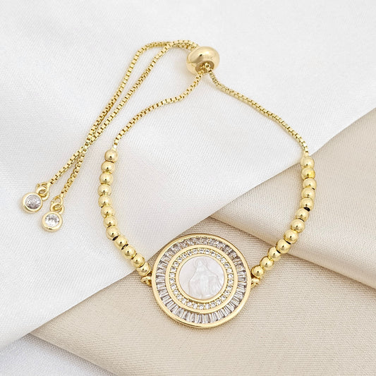 PULSERA CORREDIZA BALINES DIJE VIRGEN MILAGROSA NACAR RF K6739