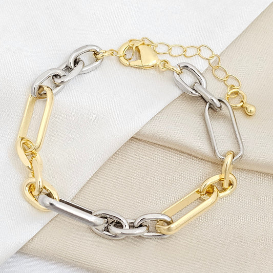 PULSERA AROS OVALADOS DORADO Y PLATEADO RF K6754