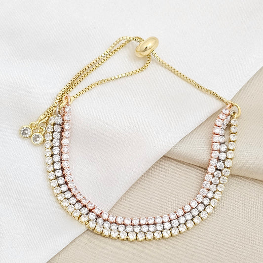 SET TRES PULSERAS DE COLORES CIRCONES REDONDOS RF K6777