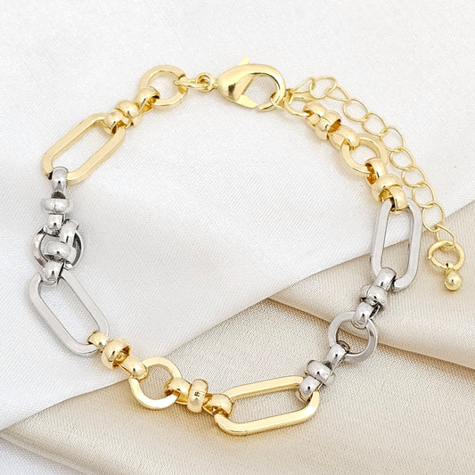 PULSERA AROS REDONDOS LISOS DORADO Y PLATEADO RF K6821