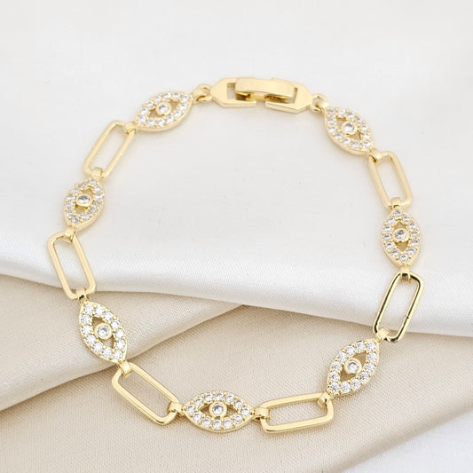 PULSERA AROS Y OJOS CON CIRCONES BROCHE DORADO RF K6989