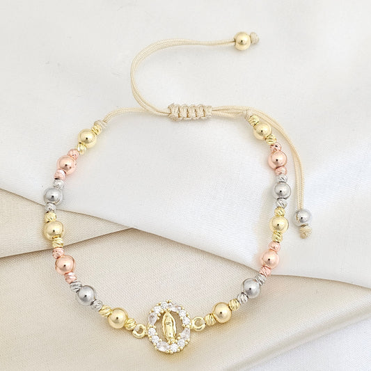 PULSERA BALINES N5 TRES TONOS DIJE MINI VIRGEN RF K7713