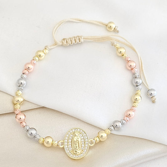 PULSERA BALINES N5 TRES TONOS DIJE VIRGEN GUADALUPE RF K7714