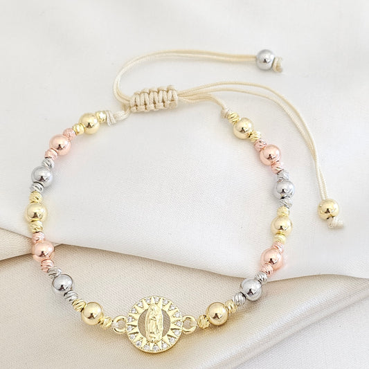 PULSERA BALINES N5 TRES TONOS DIJE MINI VIRGEN GUADALUPE RF K7715