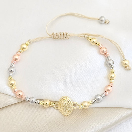 PULSERA BALINES N5 TRES TONOS DIJE VIRGEN GUADALUPE LISA RF K7716