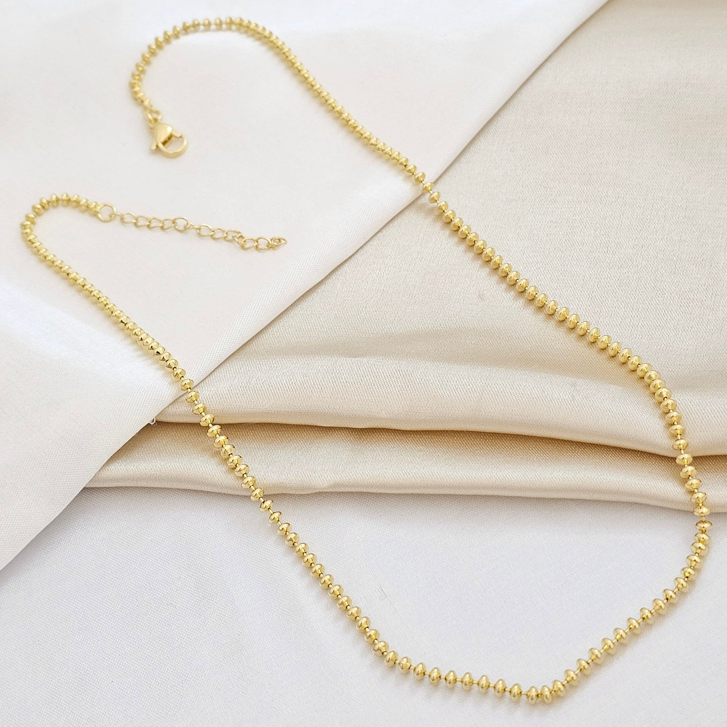 CADENA MILITAR BALINES OVALADOS CON EXTENSOR DORADO RF K4523