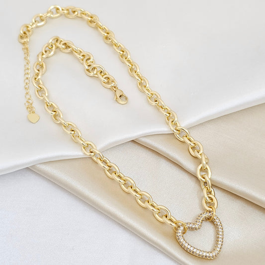 CADENA AROS CON CORAZON CIRCONES EXTENSOR DORADO RF K5554