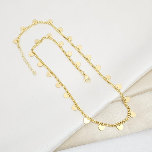 CADENA CUBANA CON CORAZONES LISO DORADO RF K6021