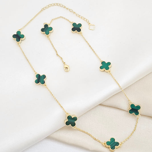 CADENA AROS DORADO TREBOL GRANDE VERDE RF K6293