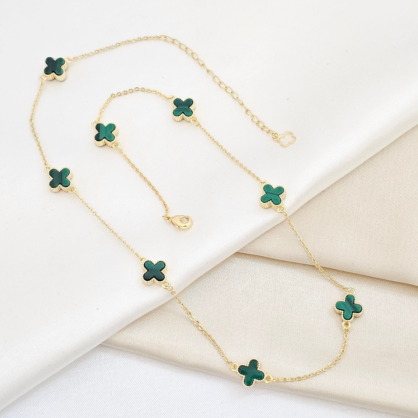 CADENA AROS DORADO TREBOL MEDIANO VERDE RF K6297