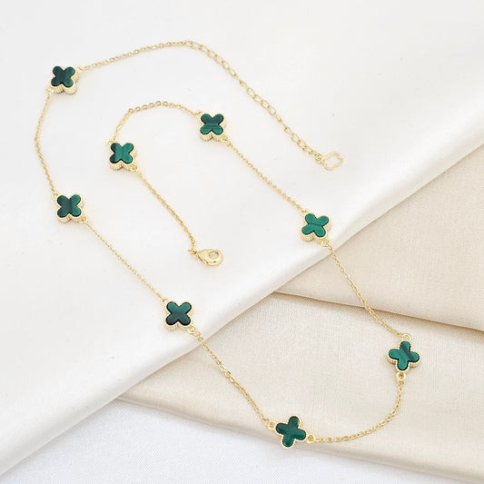 CADENA AROS DORADO TREBOL MEDIANO VERDE RF K6297