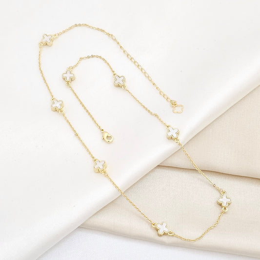CADENA AROS DORADO TREBOL PEQUEÑO BLANCO RF K6298