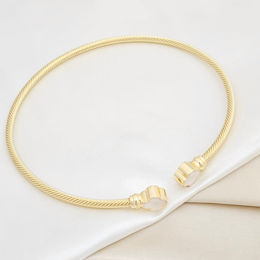 GARGANTILLA FLEXIBLE DORADO DOBLE TREBOL BLANCO RF K6326