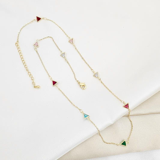 CADENA DORADO TRIANGULOS CON CIRCONES DE COLORES RF K6403