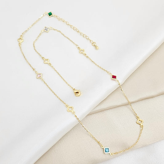 CADENA DORADO ROMBOS CIRCONES DE COLORES RF K6407