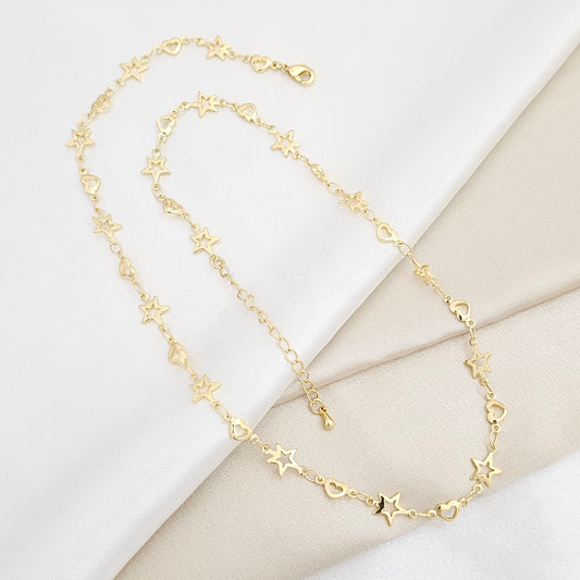 CADENA ESTRELLAS Y CORAZONES DORADO RF K6411
